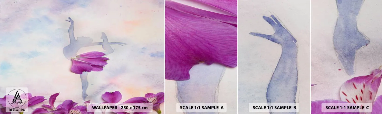 Échantillon de Papier Peint Autocollant Deluxe Sticker - Délicat comme une fleur - Abstraction, Ballerine, Danse - 100x30 cm