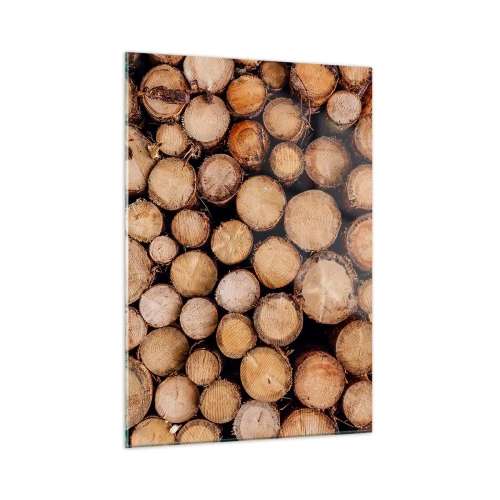 Impression sur verre - Image sur verre - Troncs d'arbres disposés verticalement avec des cernes de croissance visibles - 50x70cm - Nouveau commencement - Décoration murale moderne pour le salon et la chambre ARTTOR
