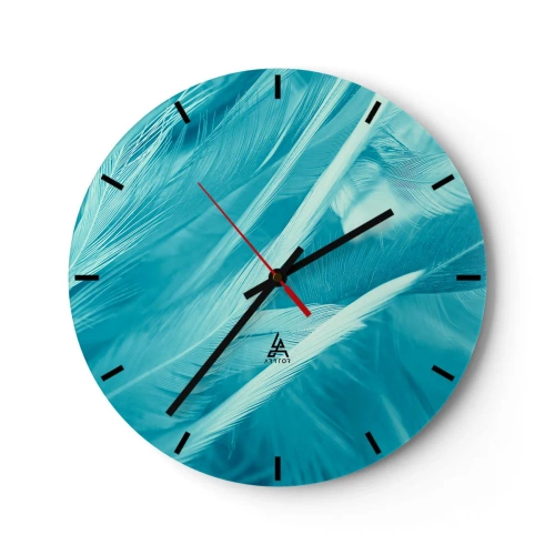 Horloge murale - Pendule murale - Plumes bleues dans une photo délicate - 30x30cm - Se noyer dans les plumes - Décoration murale moderne pour le salon, la cuisine et la chambre ARTTOR