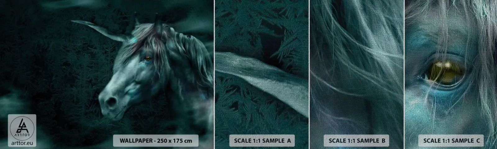 Échantillon de Papier Peint Premium Canvas - Dans une forêt de conte de fées - Licorne, Fantaisie, Abstraction - 100x30 cm