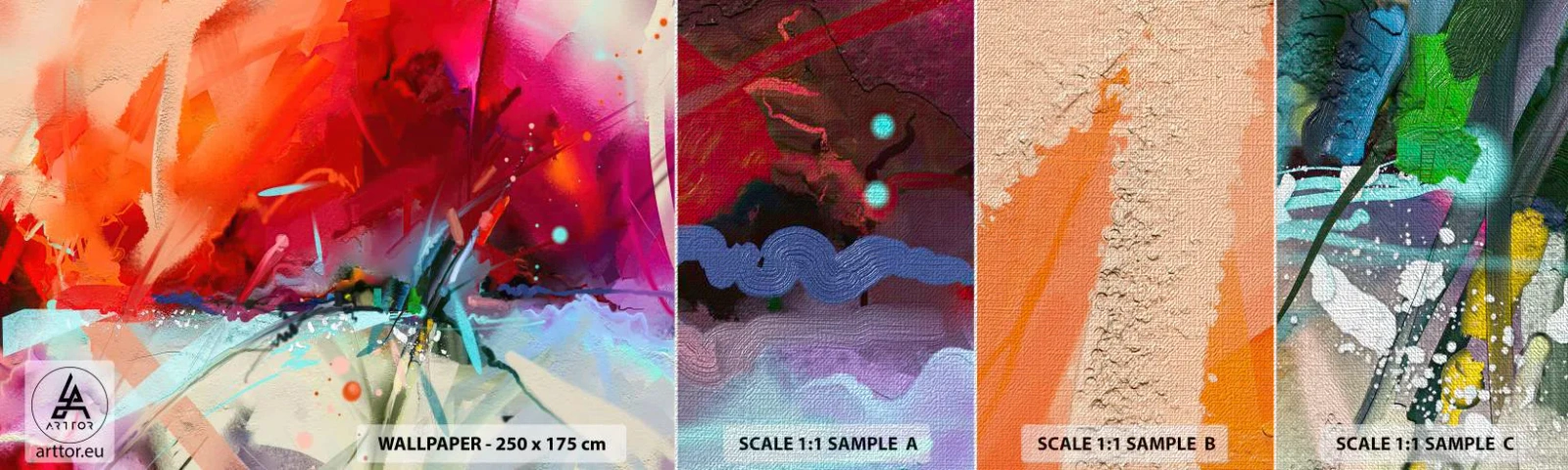 Échantillon de Papier Peint Premium Canvas - Une explosion de lumières et de couleurs - Abstraction, Morceau, Acrylique - 100x30 cm