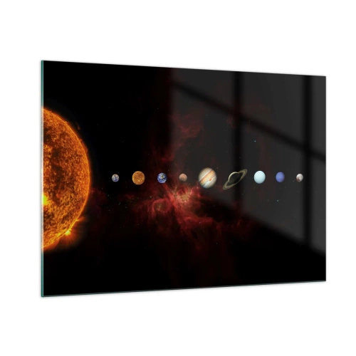 Impression sur verre - Image sur verre - Système planétaire avec le Soleil sur fond noir - 100x70cm - Notre quartier - Décoration murale moderne pour le salon et la chambre ARTTOR