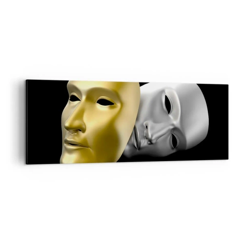 Impression sur toile - Image sur toile - Masque d'or et d'argent sur fond noir - 140x50cm - La vie est un théâtre - Décoration murale moderne pour le salon et la chambre ARTTOR