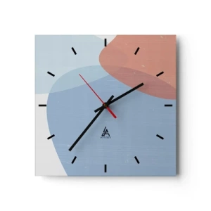 Horloge murale - Pendule murale - Une composition abstraite dans des tons pastel de bleu et de rose avec des formes organiques. - 30x30cm - Relations pastel - Décoration murale moderne pour le salon et la chambre ARTTOR