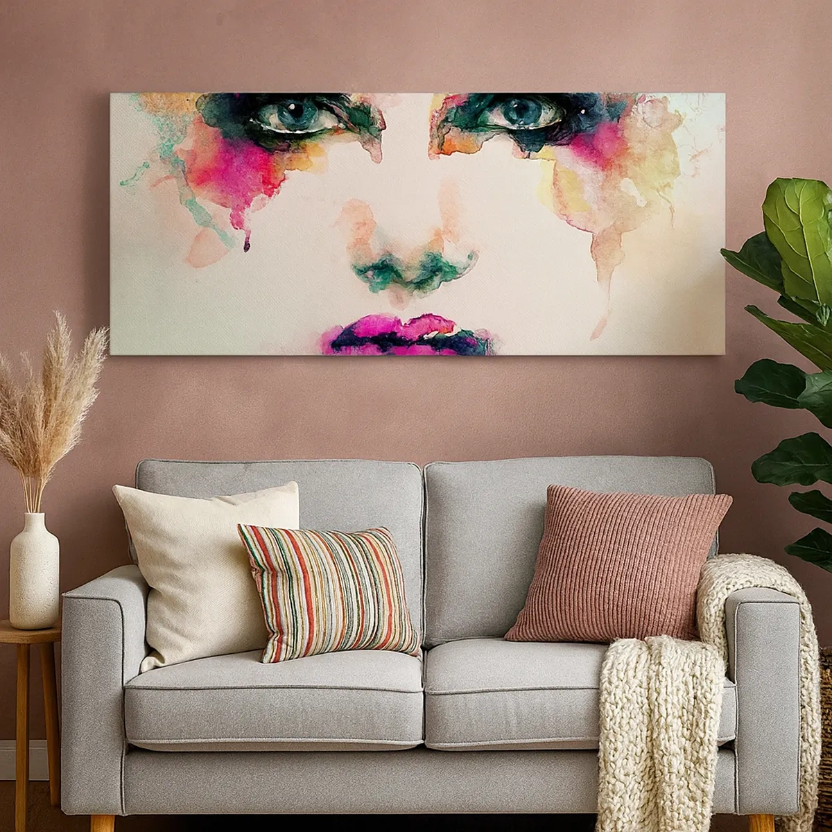 Impression sur toile - Image sur toile - Un portrait peint avec un arc-en-ciel - 30x30 cm