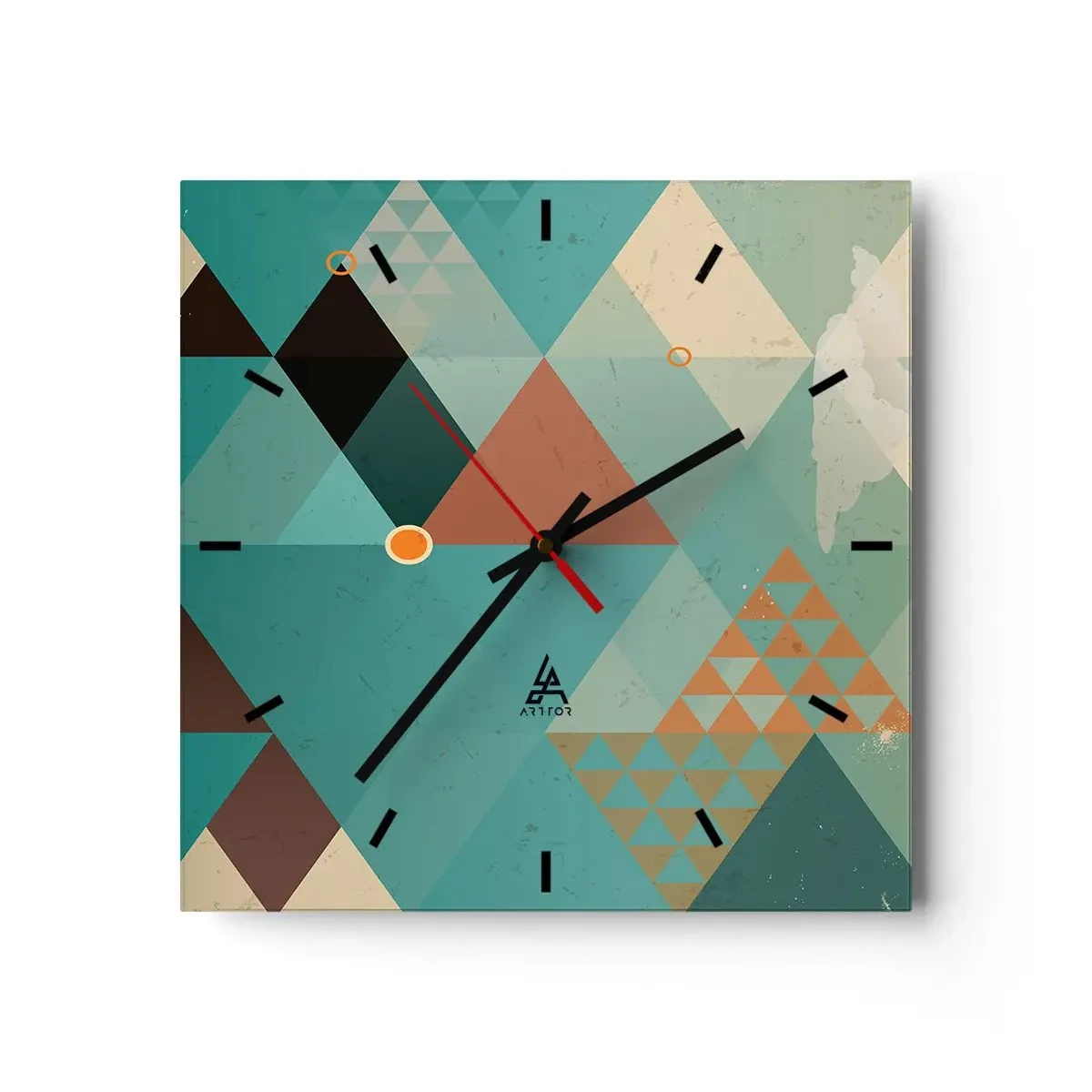 Horloge murale - Pendule murale - Motifs géométriques dans les tons turquoise et marron - 30x30cm - Unité de la multiplicité, multiplicité de l'unité - Décoration murale moderne pour le salon et la chambre ARTTOR