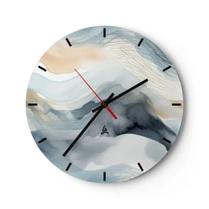 Horloge murale - Pendule murale - Paysage abstrait dans les tons bleu et beige - 30x30cm - Abstraction enneigée et brumeuse - Décoration murale moderne pour le salon, la cuisine et la chambre ARTTOR