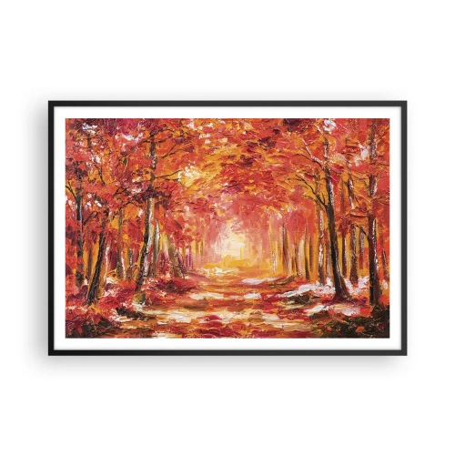 Affiche dans un cadre noir - Poster - Forêt d'automne aux tons cuivrés et dorés - 100x70cm - Forêt de cuivre - Décoration murale moderne pour le salon et la chambre ARTTOR