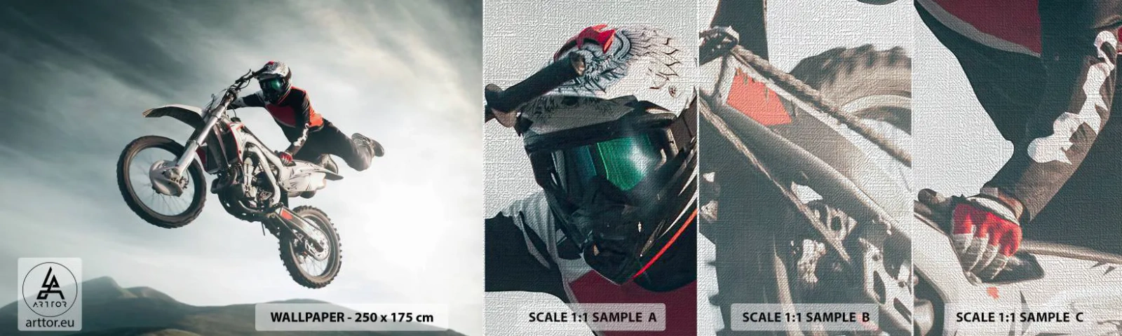 Échantillon de Papier Peint Premium Canvas - Il n'y a pas de plaisir sans risque - Motocross, Moto, Motocycliste - 100x30 cm