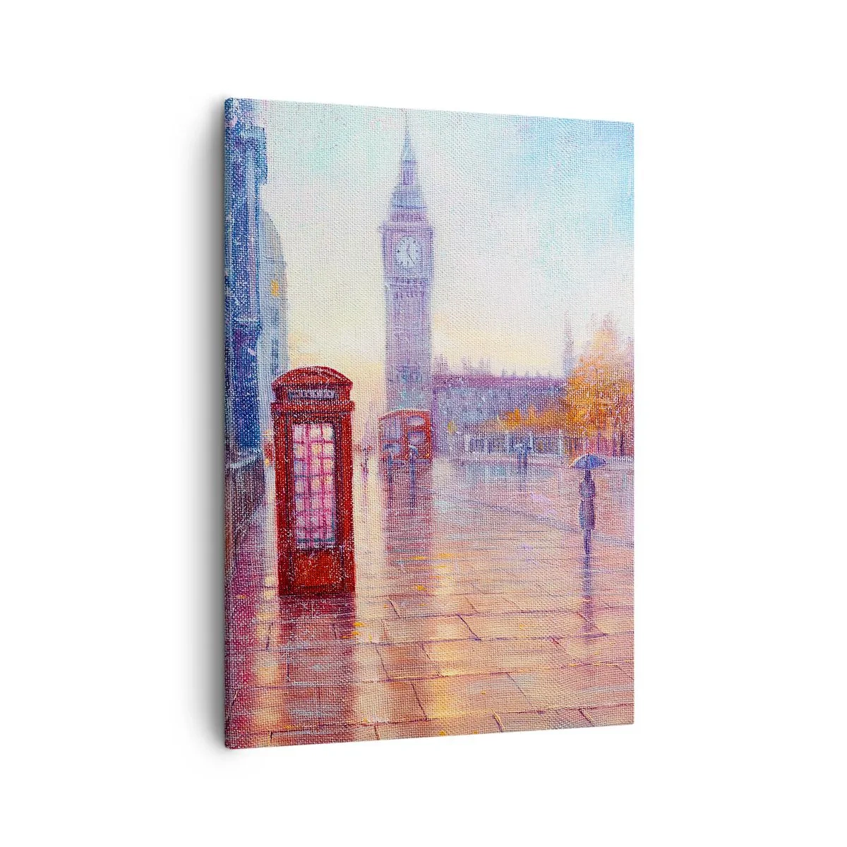 Impression sur toile - Image sur toile - Rue de Londres avec Big Ben un jour de pluie - 50x70cm - Jour automnal londonien - Décoration murale moderne pour le salon et la chambre ARTTOR