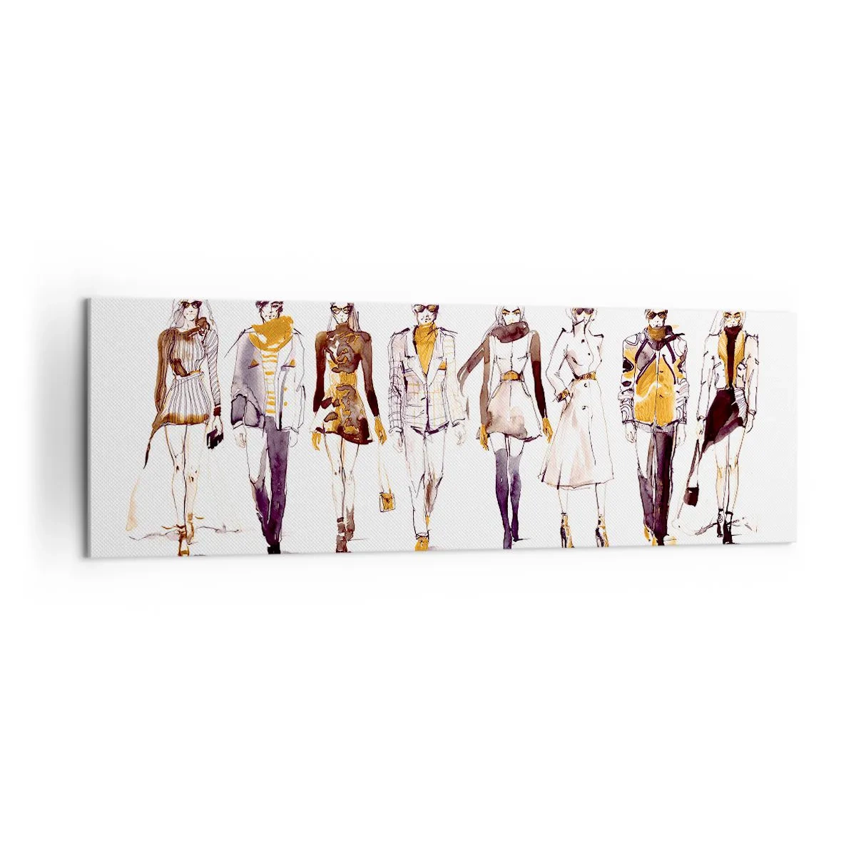Impression sur toile - Image sur toile - Croquis d'un groupe de personnes en tenues de mode - 160x50cm - Chic décontracté, élégance décontractée - Décoration murale moderne pour le salon et la chambre ARTTOR