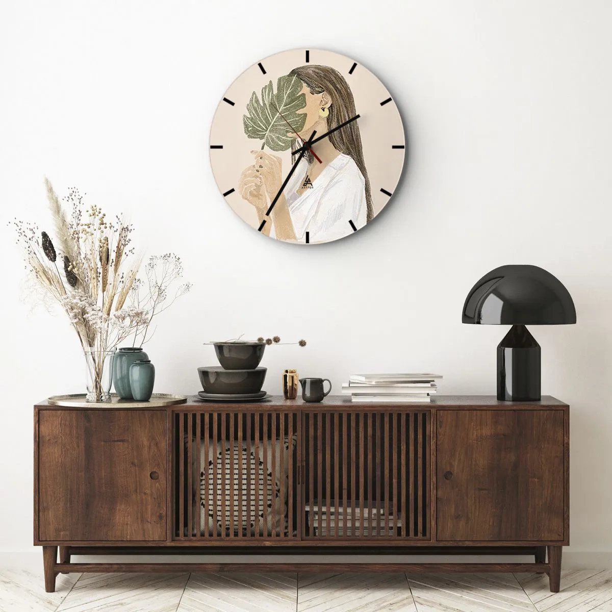Horloge murale - Pendule murale - Portrait mystérieux avec un éventail - 40x40 cm