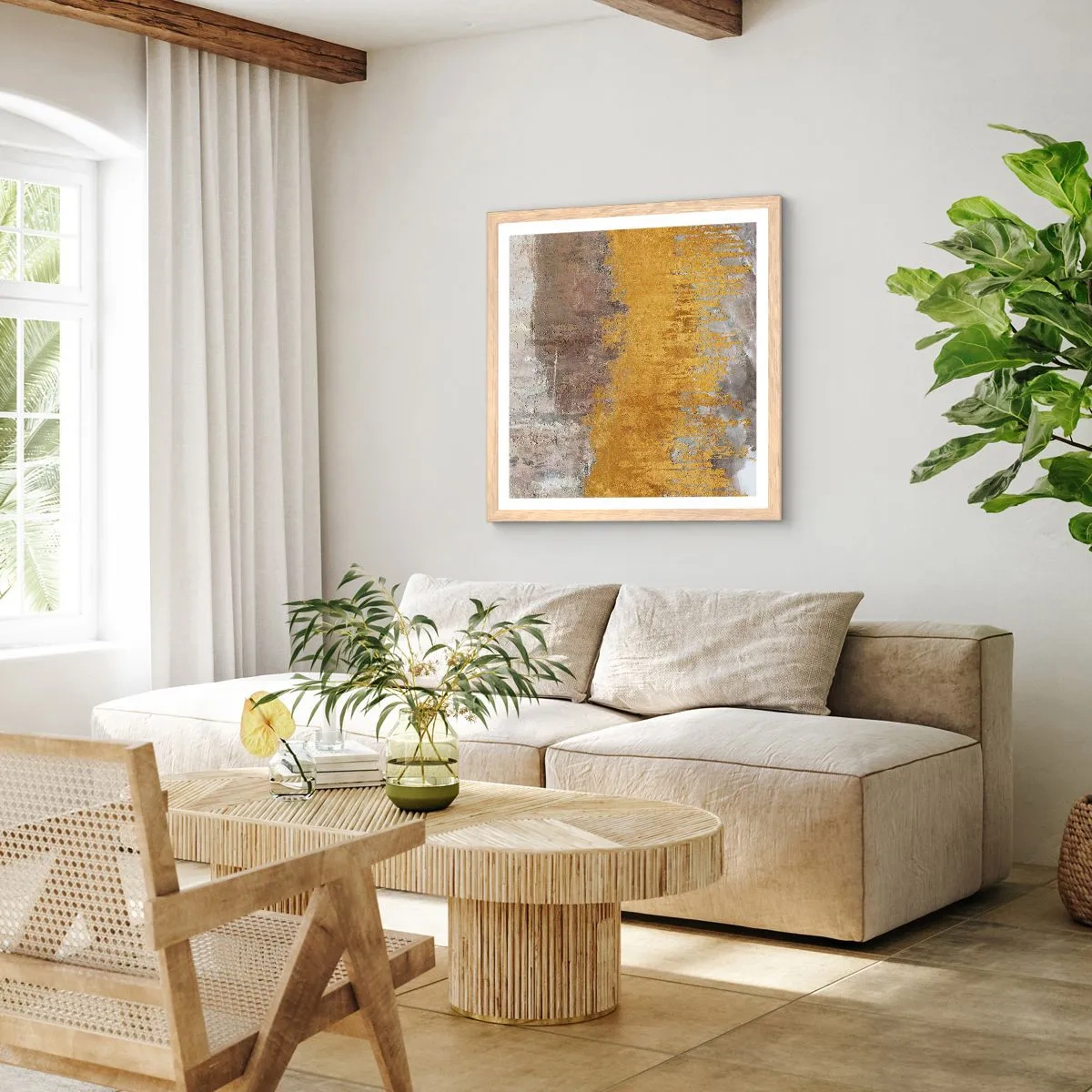 Affiche dans un chêne clair - Poster - Une explosion d'or - 30x30 cm