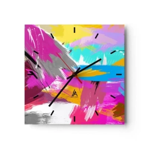 Horloge murale - Pendule murale - Abstraction dynamique aux couleurs intenses - 30x30cm - Maz, maz, maz encore une fois - Décoration murale moderne pour le salon et la chambre ARTTOR