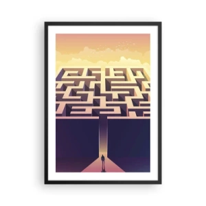 Affiche dans un cadre noir - Poster - Un labyrinthe symbolique dans une lumière dorée - 50x70cm - Le temps de la décision - Décoration murale moderne pour le salon et la chambre ARTTOR