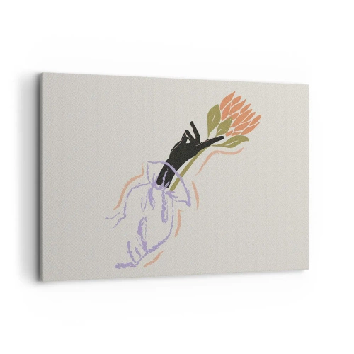 Impression sur toile - Image sur toile - Un bouquet de fleurs minimaliste au style délicat - 100x70cm - Touche fraternelle - Décoration murale moderne pour le salon et la chambre ARTTOR