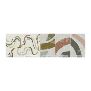 Échantillon de Papier Peint Premium Sand - Une joyeuse danse de l'abstraction - Pastel, Minimaliste, Brillant - 100x30 cm