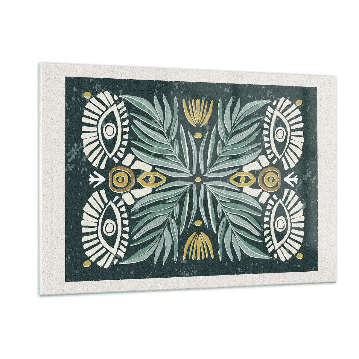 Impression sur verre - Image sur verre - Une composition symétrique de feuilles et de motifs dans un style folklorique - 120x80cm - Comme une découpe folklorique - Décoration murale moderne pour le salon et la chambre ARTTOR