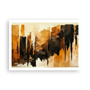 Affiche - Poster - Rayures abstraites dorées et noires dans une composition artistique - 100x70cm - Harmonie de noir et d'or - Décoration murale moderne pour le salon et la chambre ARTTOR