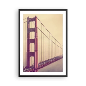 Affiche dans un cadre noir - Poster - Le Golden Gate Bridge dans un brouillard vintage - 50x70cm - Entre ciel et terre - Décoration murale moderne pour le salon et la chambre ARTTOR