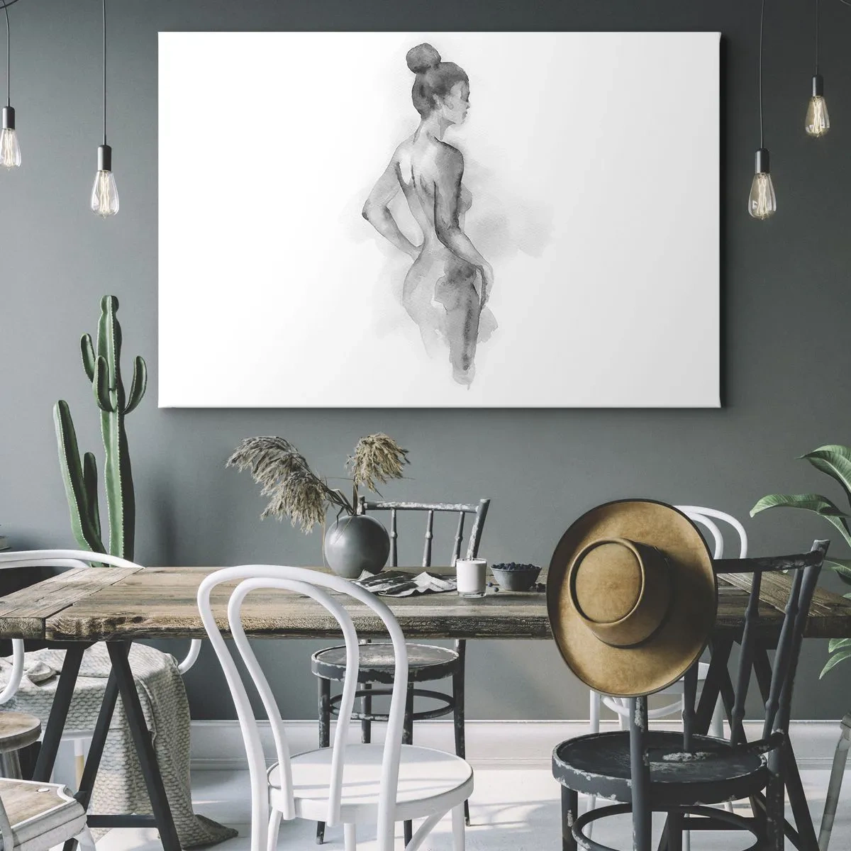 Impression sur toile - Image sur toile - Croquis à l'aquarelle d'une silhouette féminine - 100x70cm - Belle comme une peinture - Décoration murale moderne pour le salon et la chambre ARTTOR