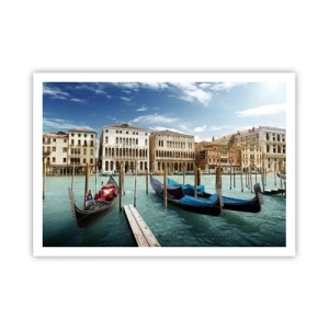 Affiche - Poster - Venise avec des gondoles et des palais contre le ciel - 100x70cm - Palace bleu ciel - Décoration murale moderne pour le salon et la chambre ARTTOR