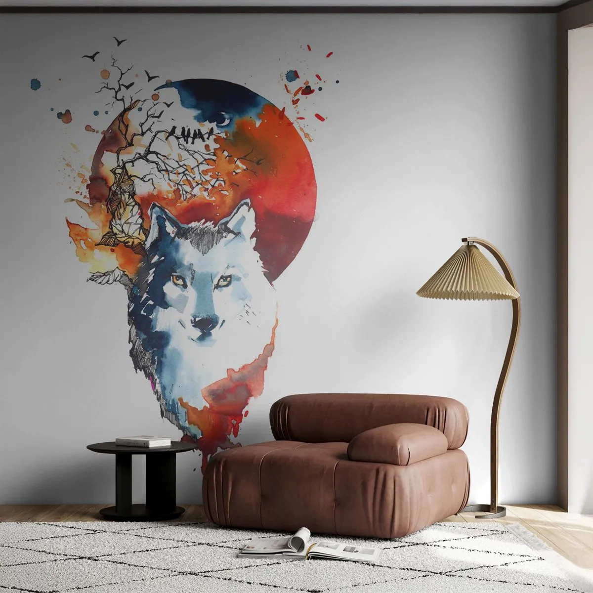 Papier Peint Autocollant Deluxe Sticker - Nez à nez avec la nuit - Abstraction, Animaux, Loup - 250x175 cm