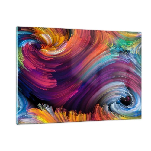 Impression sur verre - Image sur verre - Tourbillons colorés et coups de pinceau dynamiques dans l'abstraction - 120x80cm - Le début d'un nouveau monde - Décoration murale moderne pour le salon et la chambre ARTTOR