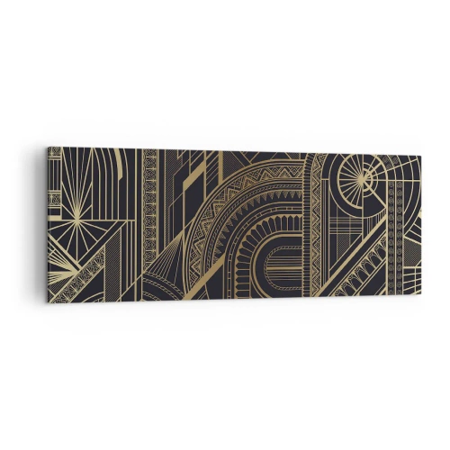 Impression sur toile - Image sur toile - Motifs géométriques dorés sur fond noir dans le style Art Déco - 140x50cm - Concept, idée, plan - Décoration murale moderne pour le salon et la chambre ARTTOR