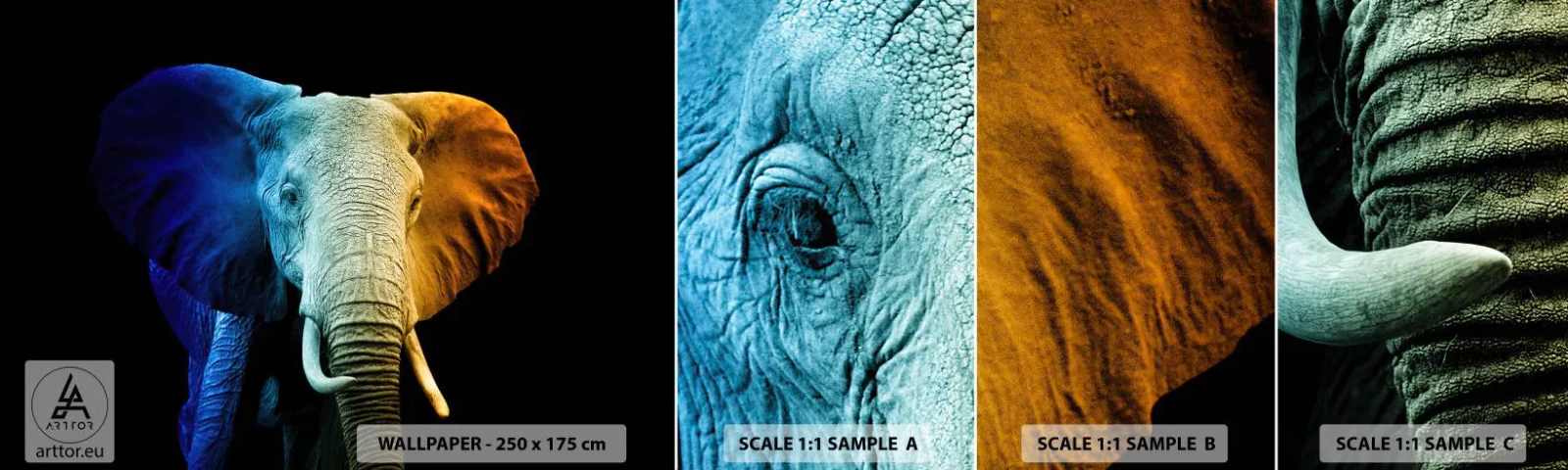 Échantillon De Papier Peint Standard Eco - Excentrique, pas bizarre - Abstraction, Éléphant, Animaux - 100x30 cm