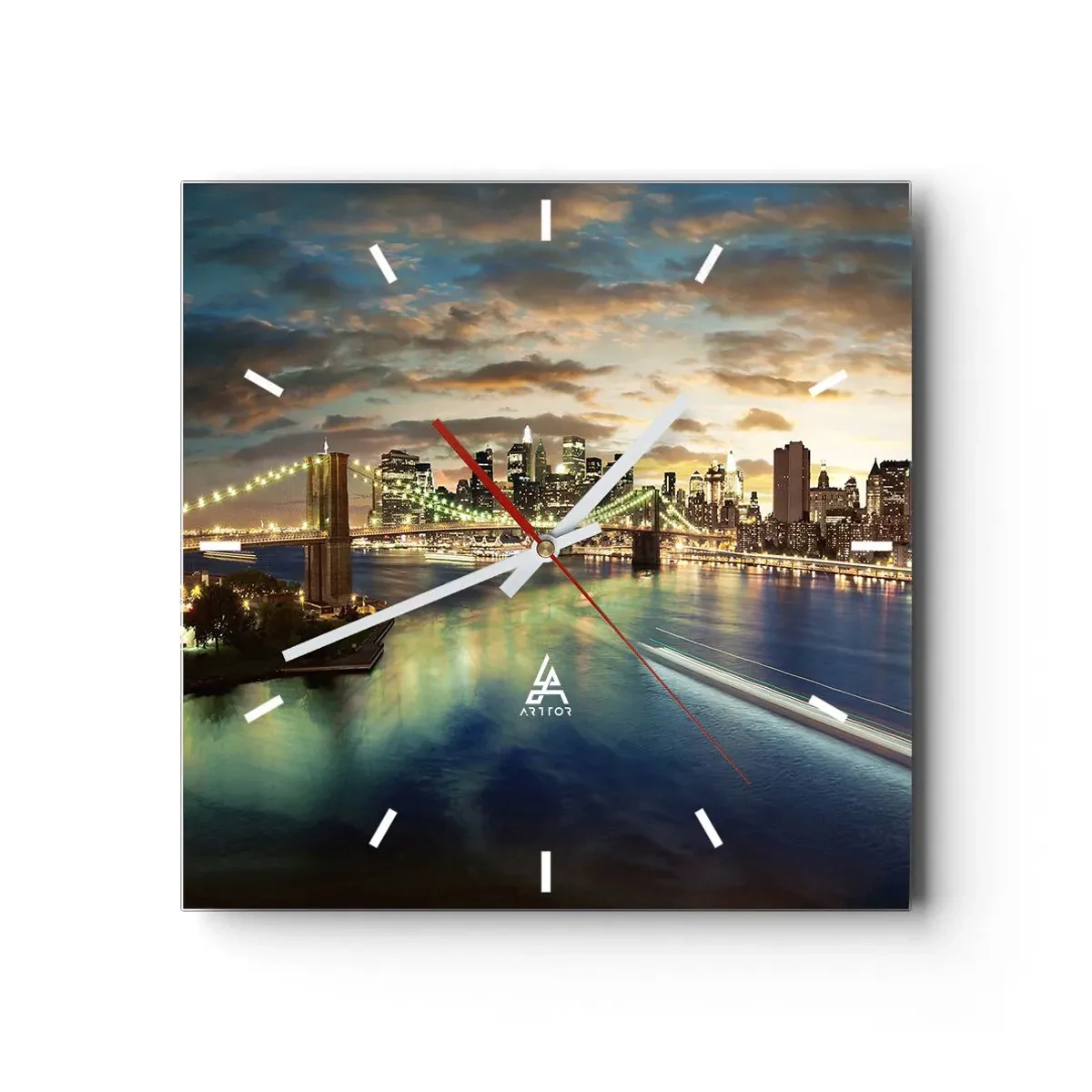 Horloge murale - Pendule murale - Une soirée lumineuse sur Manhattan - 40x40 cm