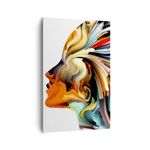 Impression sur toile - Image sur toile - Profil de visage abstrait avec des lignes dynamiques colorées. - 80x120cm - Une explosion d'imaginaire - Décoration murale moderne pour le salon et la chambre ARTTOR
