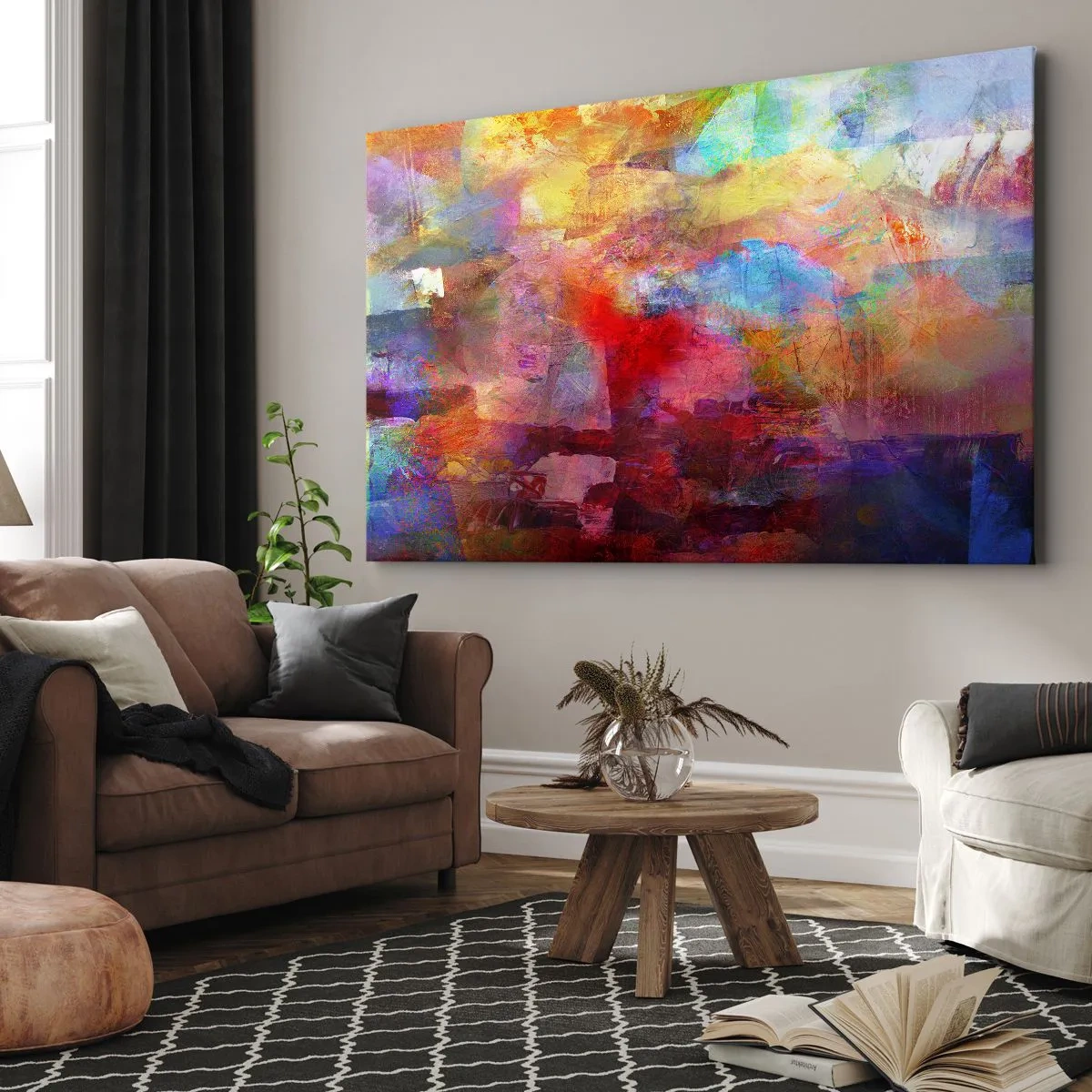 Impression sur toile - Image sur toile - Abstraction colorée dans des tons chauds et froids - 120x80cm - Regardez à l'intérieur de l'arc-en-ciel - Décoration murale moderne pour le salon et la chambre ARTTOR