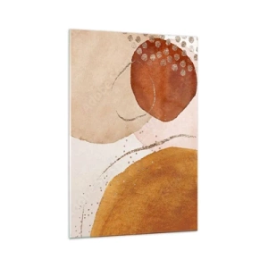 Impression sur verre - Image sur verre - Formes abstraites dans des tons chauds de marron et d'or - 70x100cm - Rondeur et mouvement - Décoration murale moderne pour le salon et la chambre ARTTOR