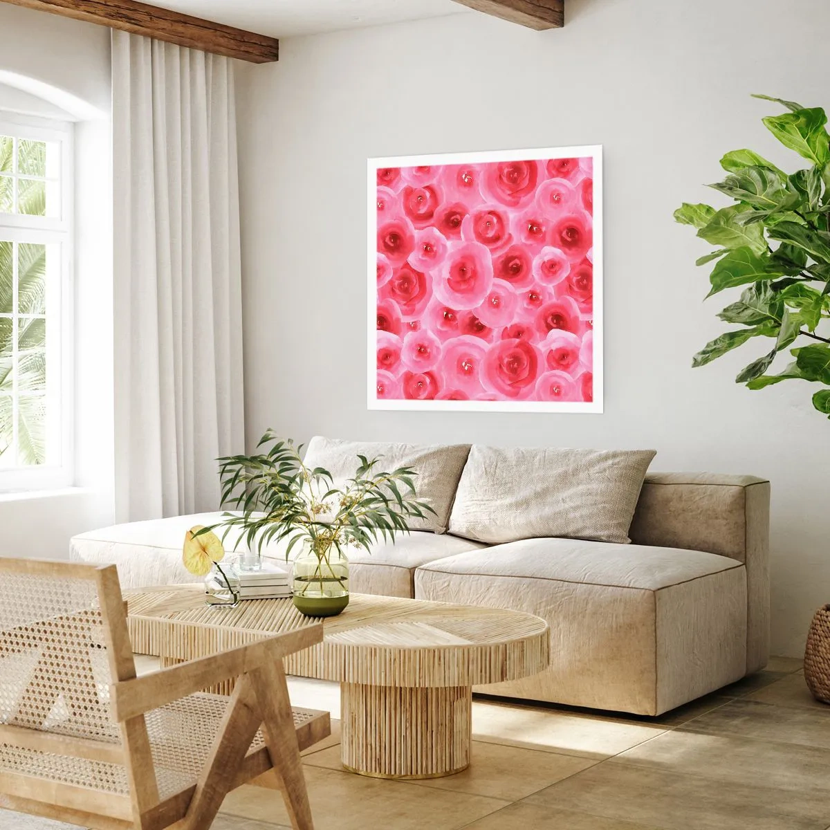 Affiche - Poster - Roses en-haut et en-bas - 40x40 cm