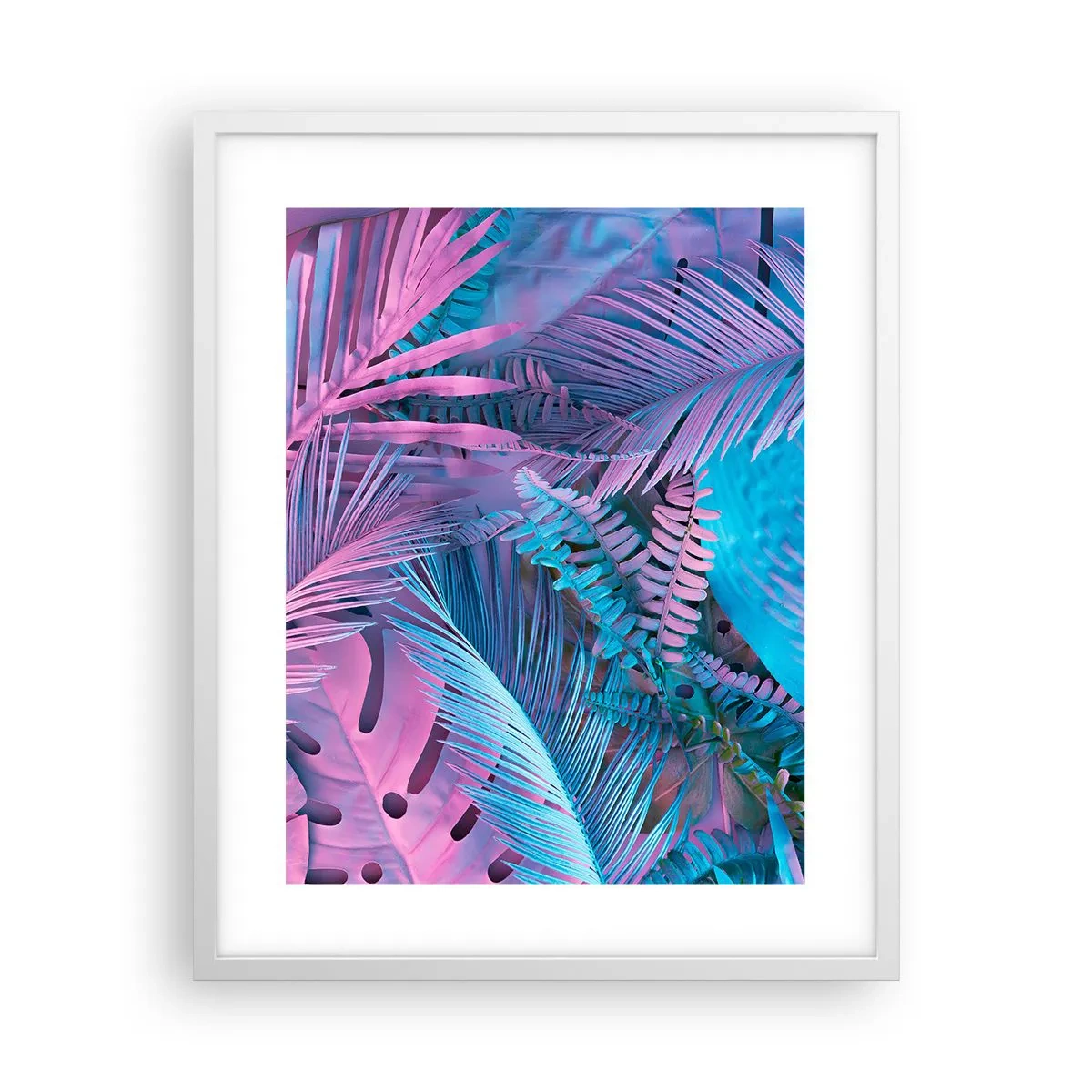 Affiche dans un cadre blanc - Poster - Les tropiques en rose et bleu - 40x50 cm