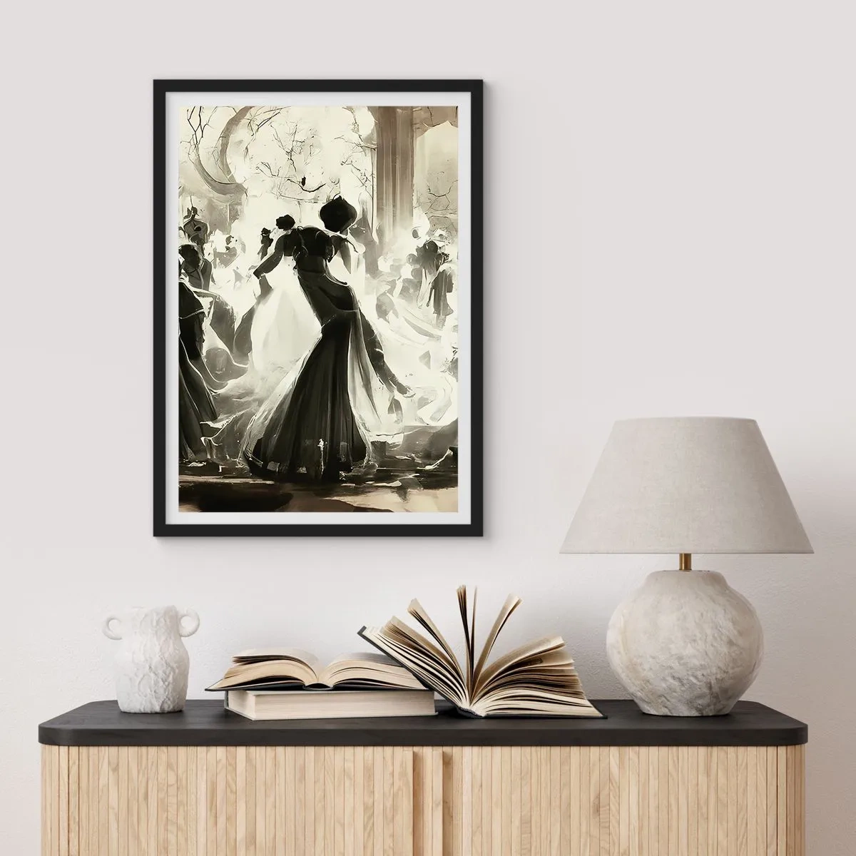 Affiche dans un cadre noir - Poster - Un bal élégant en noir et blanc - 50x70cm - La grande mascarade - Décoration murale moderne pour le salon et la chambre ARTTOR