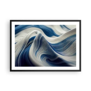 Affiche dans un cadre noir - Poster - Vagues abstraites dans des tons de bleu et de blanc - 70x50cm - La fluidité du bleu et du blanc - Décoration murale moderne pour le salon et la chambre ARTTOR