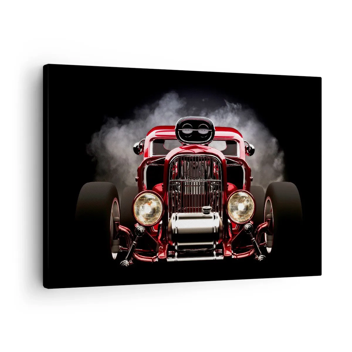 Impression sur toile - Image sur toile - Voiture de course classique rouge sur fond sombre - 70x50cm - Rapide et furieusement beau - Décoration murale moderne pour le salon et la chambre ARTTOR