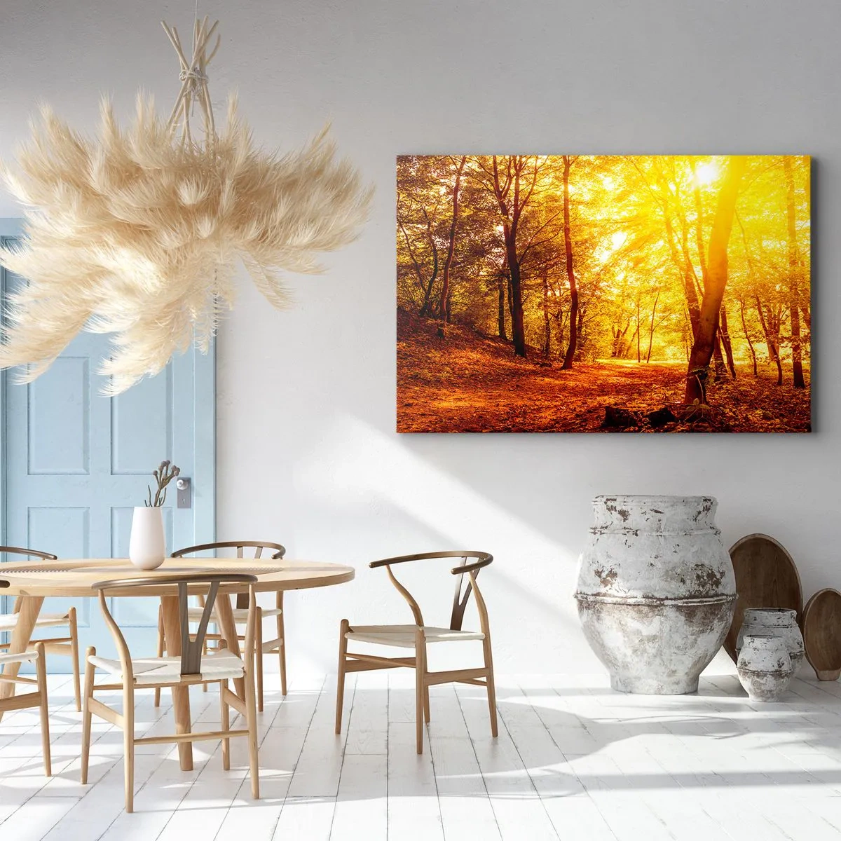 Impression sur toile - Image sur toile - Clairière d'automne sous le soleil doré avec un sentier forestier - 120x80cm - Vers la clairière dorée - Décoration murale moderne pour le salon et la chambre ARTTOR