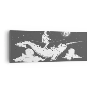 Impression sur toile - Image sur toile - Un astronaute sur le dos d'un narval flottant dans une scène spatiale. - 140x50cm - Cavalier de l'espace - Décoration murale moderne pour le salon et la chambre ARTTOR