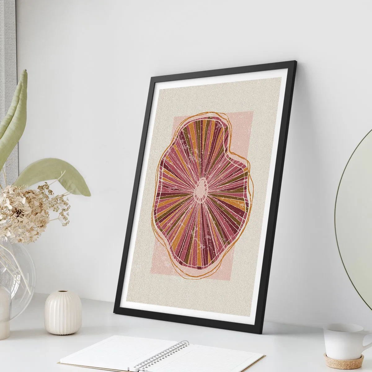 Affiche dans un cadre noir - Poster - Abstraction rayonnante - 70x100 cm