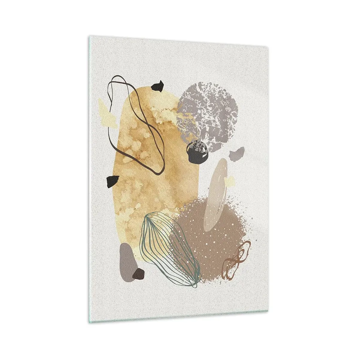 Impression sur verre - Image sur verre - Abstraction beige et marron aux formes irrégulières - 50x70cm - Plumcologie appliquée - Décoration murale moderne pour le salon et la chambre ARTTOR