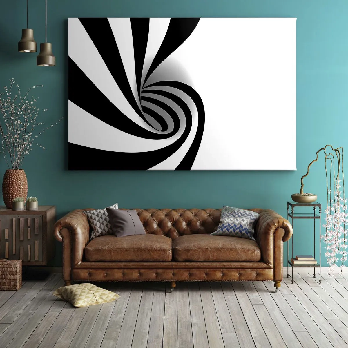 Impression sur toile - Image sur toile - Vortex optique abstrait en noir et blanc - 70x50cm - Et pourtant ça tourne - Décoration murale moderne pour le salon et la chambre ARTTOR