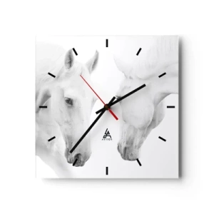 Horloge murale - Pendule murale - Un portrait minimaliste de deux chevaux blancs - 30x30cm - Serait-ce de l’amitié? - Décoration murale moderne pour le salon et la chambre ARTTOR