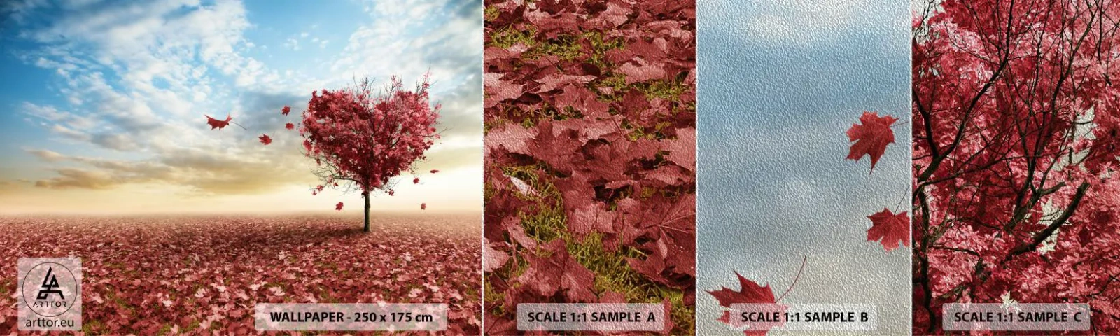 Échantillon de Papier Peint Premium Sand - Vous allez aussi aimer l'automne - Paysage, Graphique, Arbre - 100x30 cm