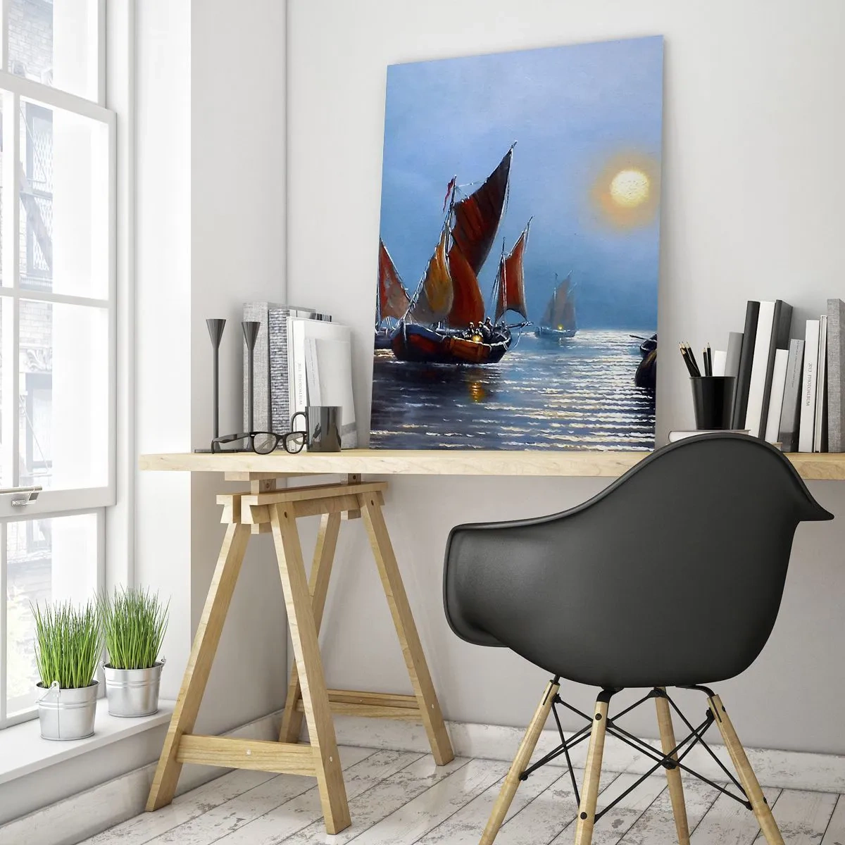 Impression sur verre - Image sur verre - Pêche de nuit - 50x70cm - Pêche de nuit - Décoration murale moderne pour le salon et la chambre ARTTOR