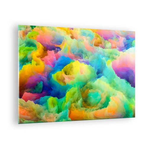 Impression sur verre - Image sur verre - Paysage abstrait aux couleurs vives - 70x50cm - Plumule arc-en-ciel - Décoration murale moderne pour le salon et la chambre ARTTOR