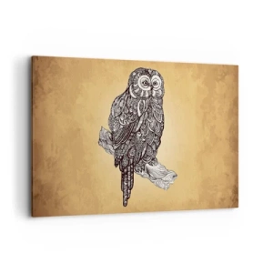 Impression sur toile - Image sur toile - Un hibou de style ornemental sur fond beige - 120x80cm - Ornements complexes de sagesse - Décoration murale moderne pour le salon et la chambre ARTTOR