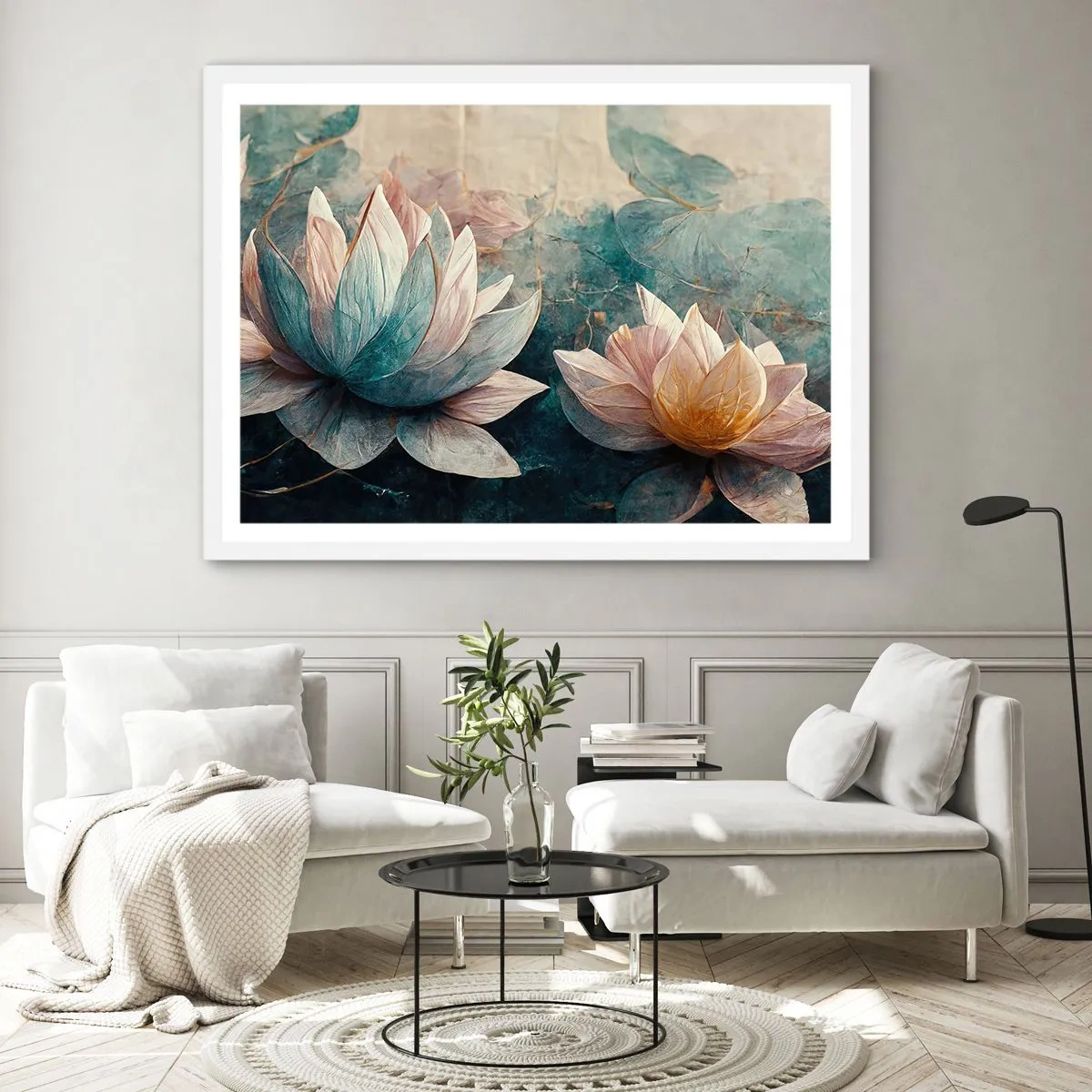 Affiche dans un cadre blanc - Poster - Les étoiles du lac - 50x40 cm